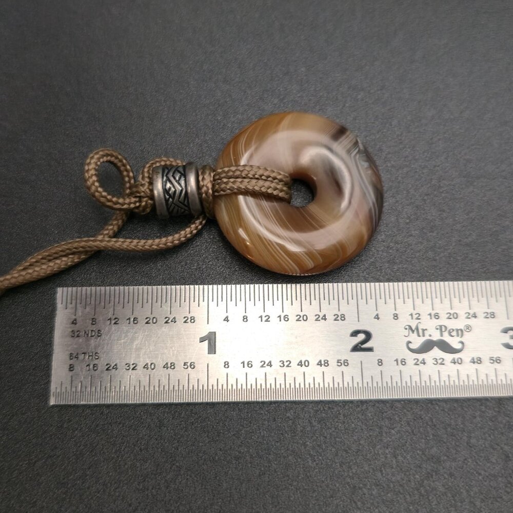 16 Inch Cloth Cord Banded Agate Stone Pendant Necklace A7213 - Picture 6 of 7